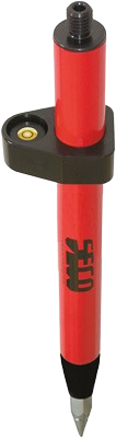 Red laser plumb bob with black mounting bracket and pointed tip on white background