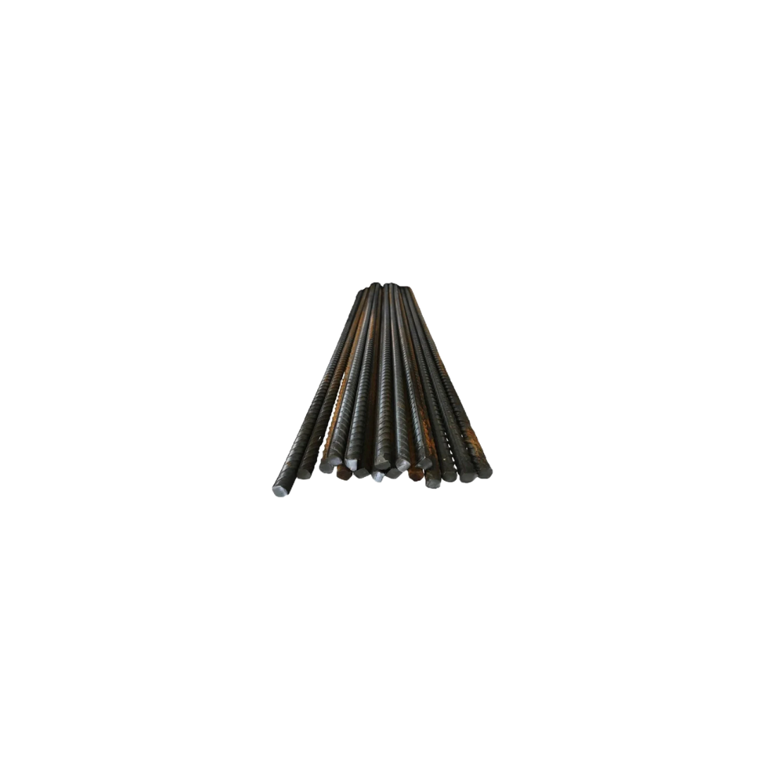Bundle of dark metal rods or screws arranged in a small cone shape on a white background