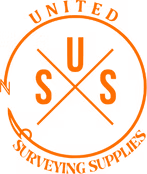 Orange circular United Surveying Supplies logo with crossed lines and letters U, S, and S.