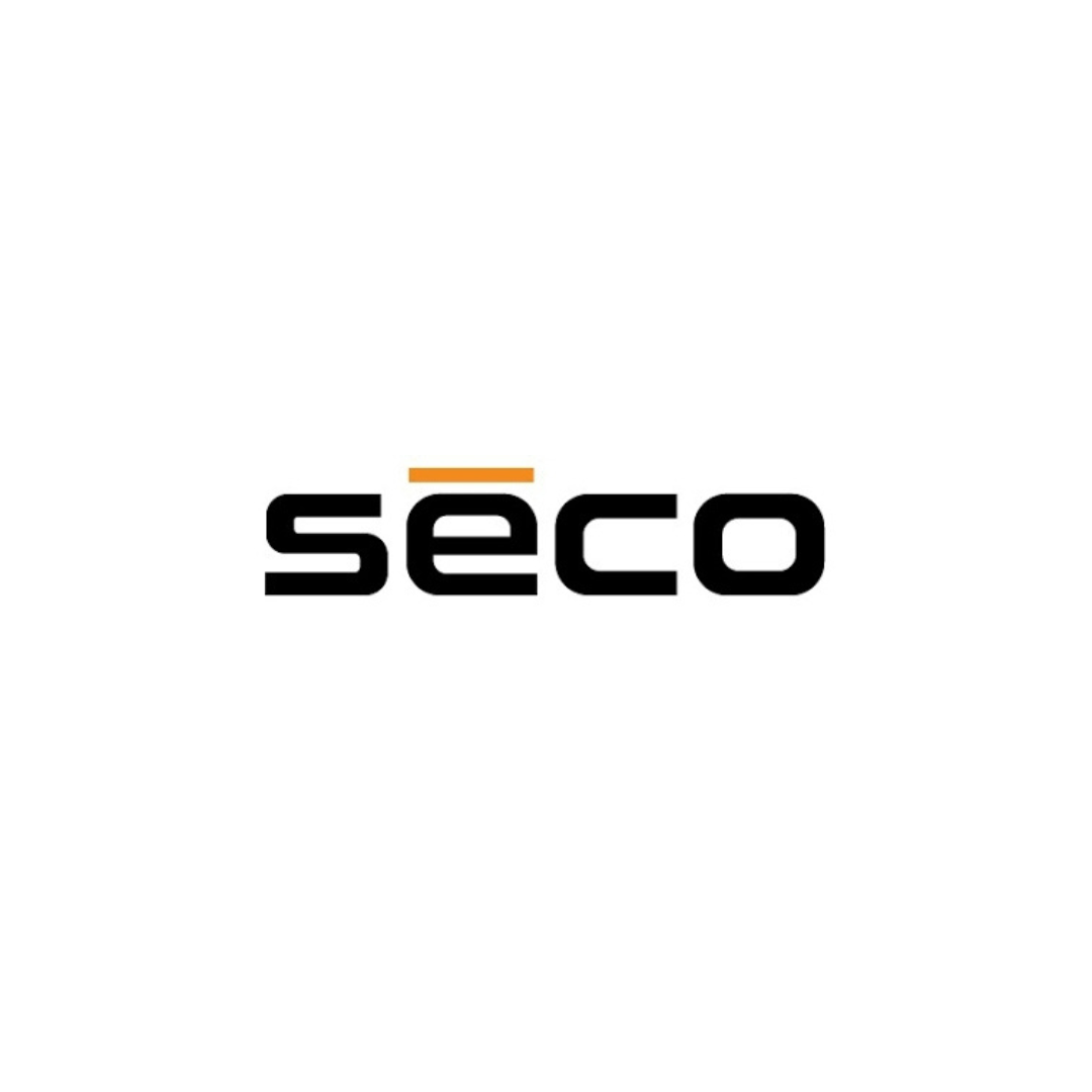 SECO logo in black lowercase letters with an orange accent line above the e