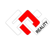 Abstract red and gray geometric logo with the word “REALITY” in black
