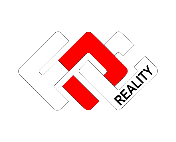 Abstract red and gray geometric logo with the word “REALITY” in black