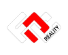 Abstract red and white geometric logo with the word “REALITY” on a diagonal tag