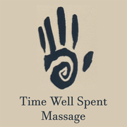 A logo for time well spent massage with a hand print