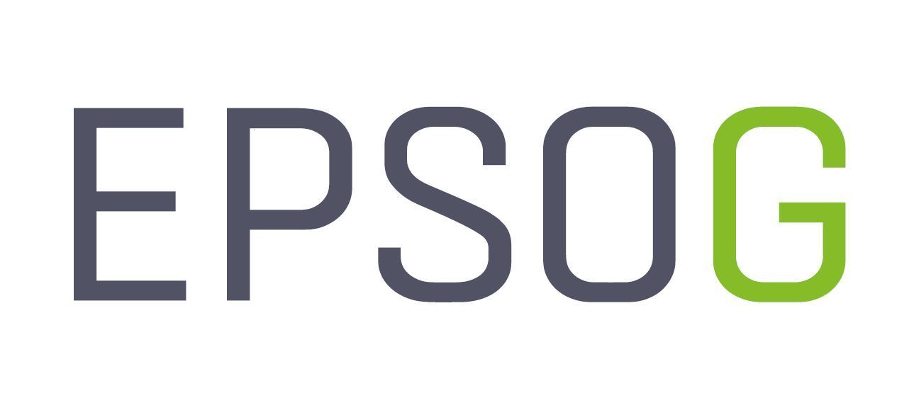 EPSOG-logo in grijs en groene tekst op een witte achtergrond