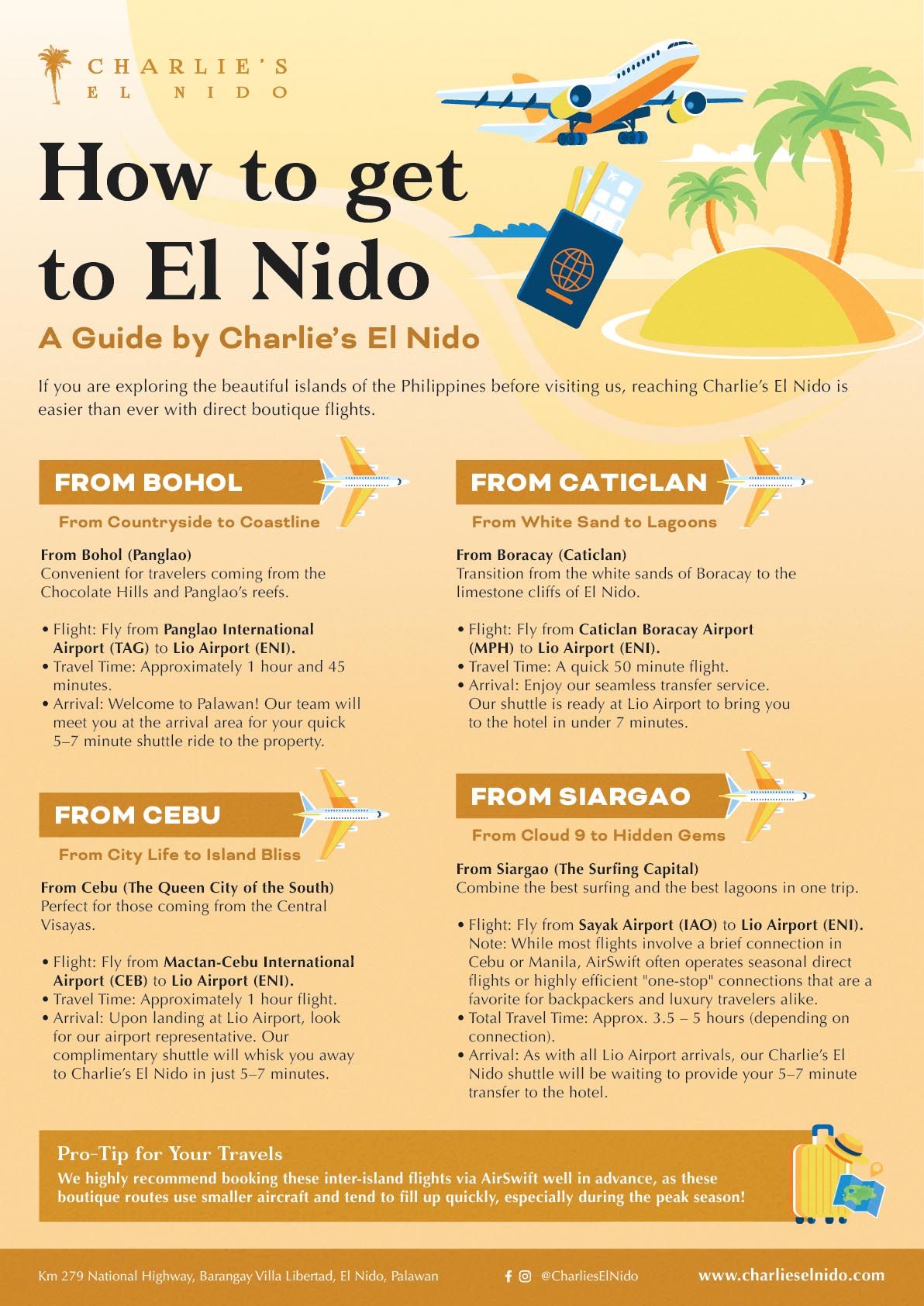 Guide on how to get to El Nido, Philippines, with routes from Bohol, Caticlan, Cebu, and Siargao.