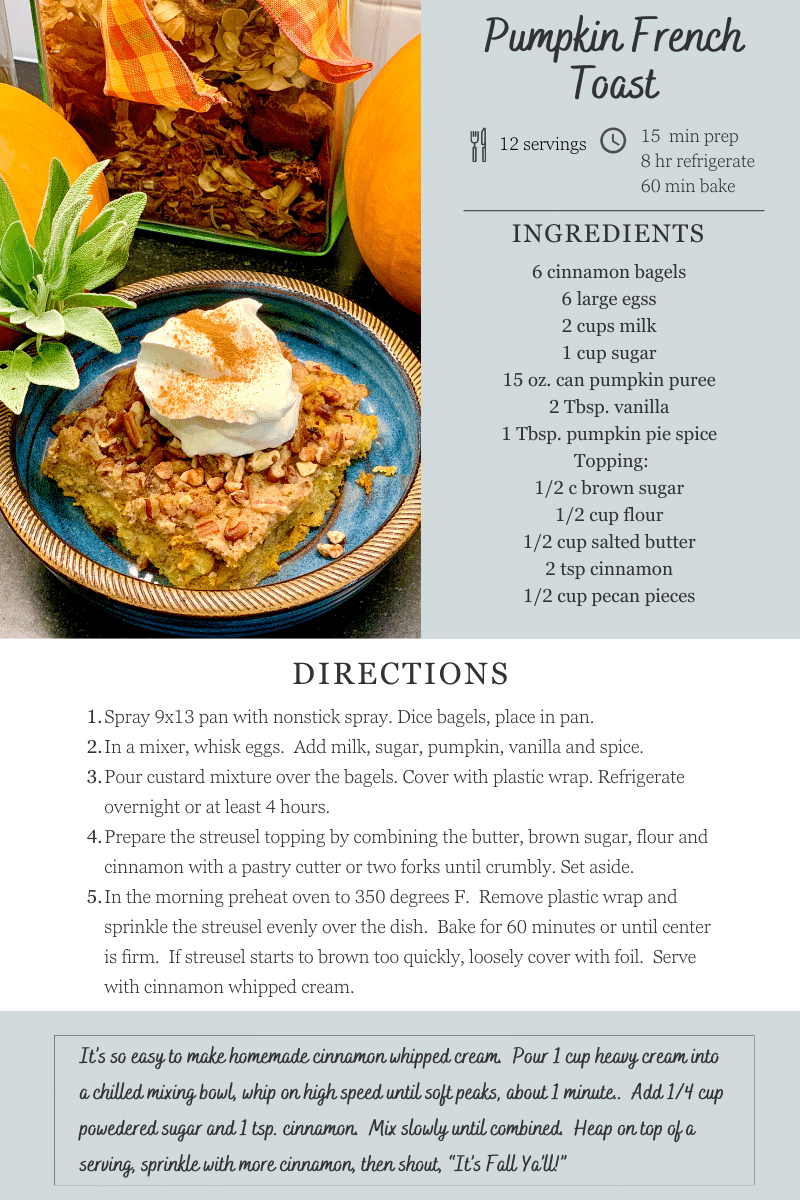 A recipe for pumpkin french toast with ingredients and directions.