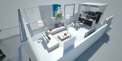 An Aerial View of A Living Room with A Couch, Table, and Television — Nambucca Plumbing in Nambucca Heads, NSW