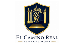 Gold “El Camino Real” logo with ornate crest and decorative flourishes on a white background