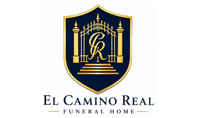 Gold ornamental logo reading “El Camino Real” with a crest above on a white background