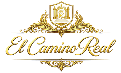 Gold ornamental logo reading “El Camino Real” with a crest above on a white background