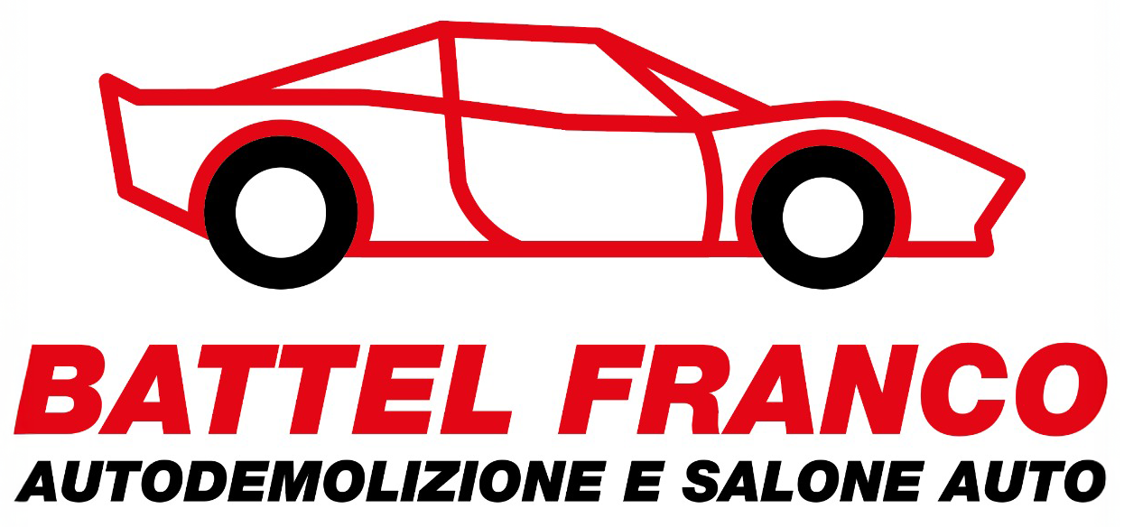 Logo rosso con la silhouette di un'auto e la scritta “AUTODEMOLIZIONI BATTEL FRANCO”
