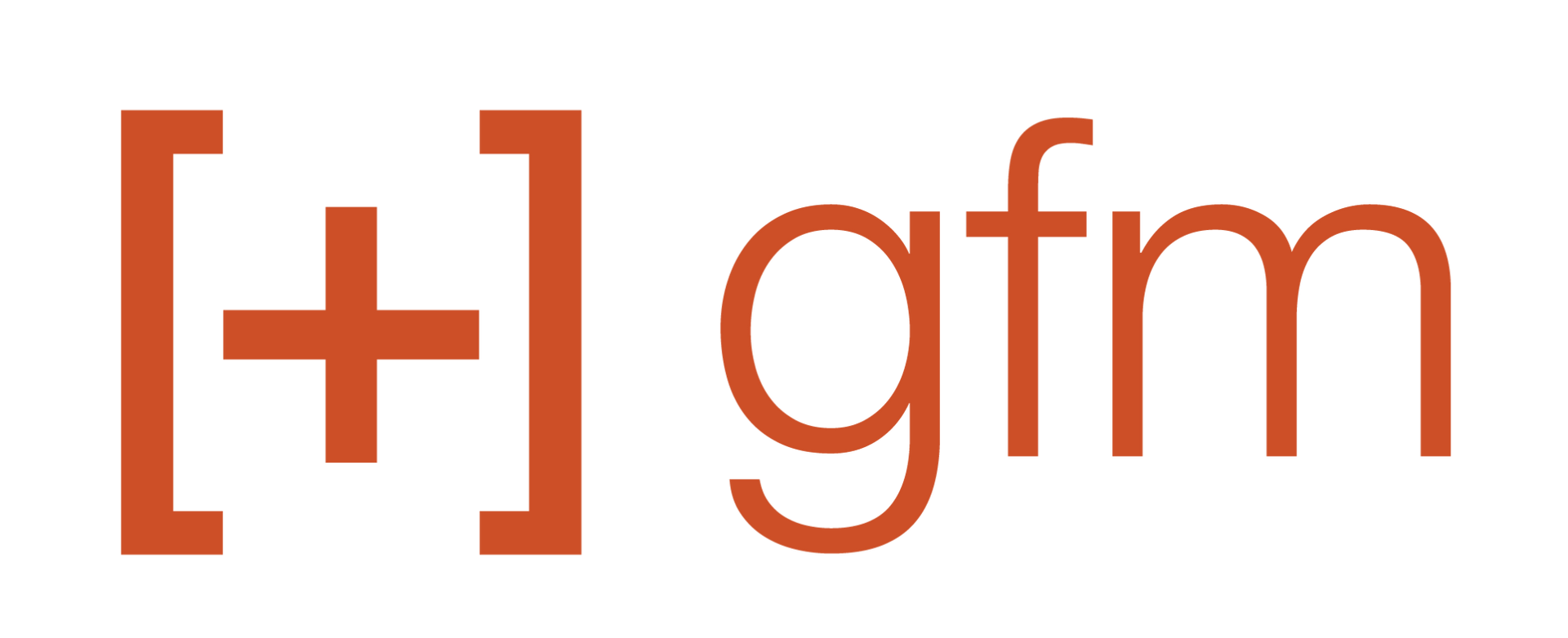 A logo for gfm with a cross in the middle