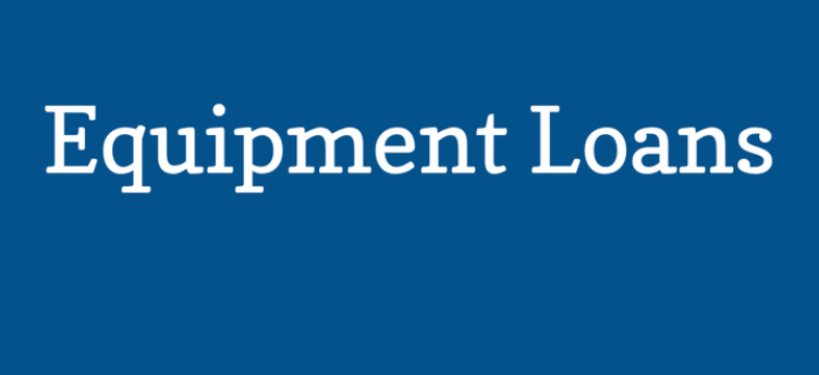 A blue background with white text that says equipment loans