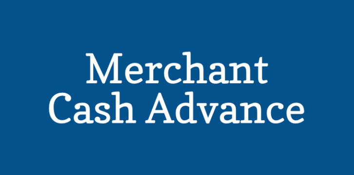 A blue background with white text that says merchant cash advance