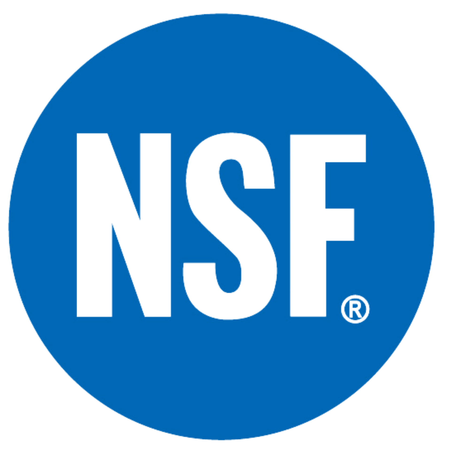 The white NSF logo inside a blue circle.