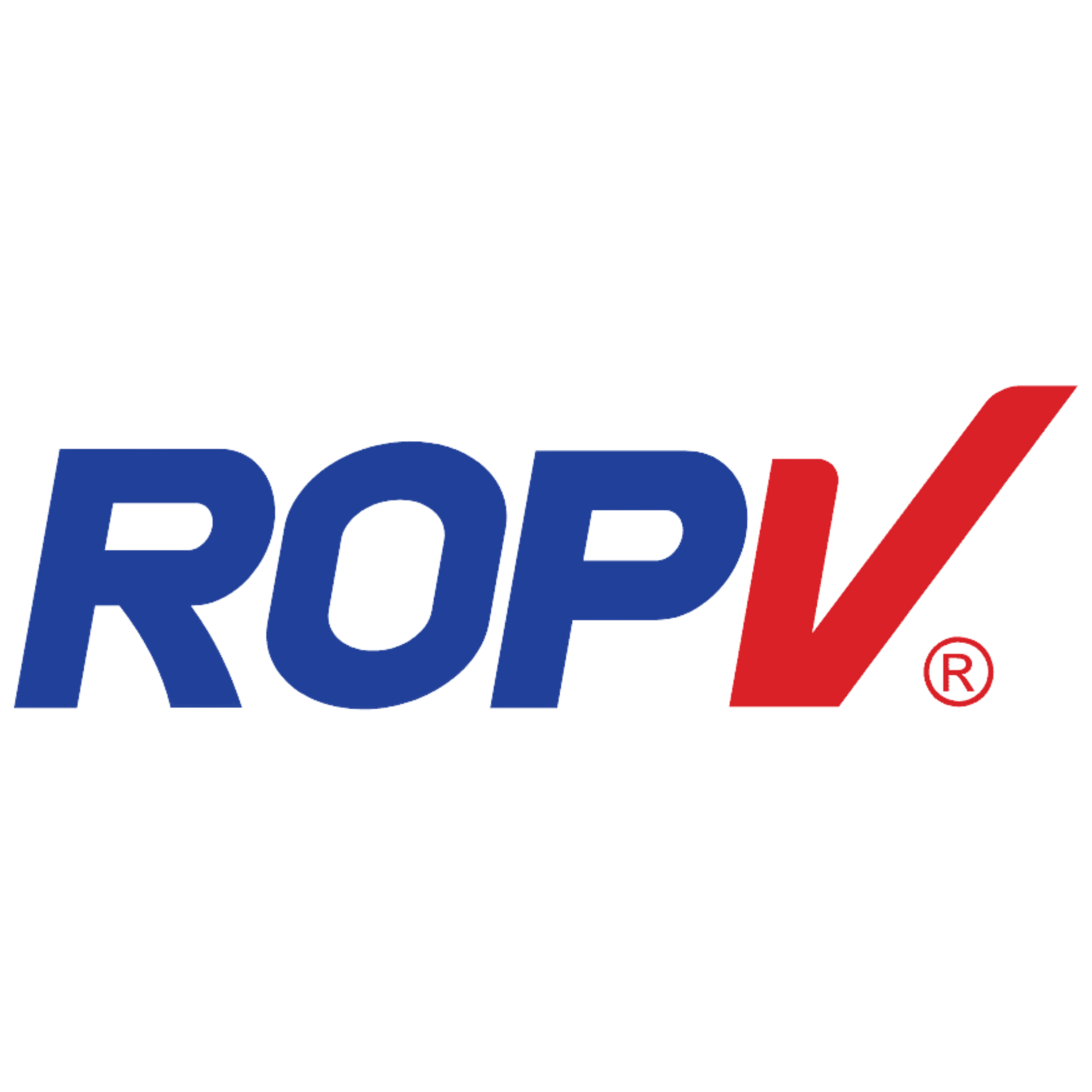 The ROPV logo with blue letters