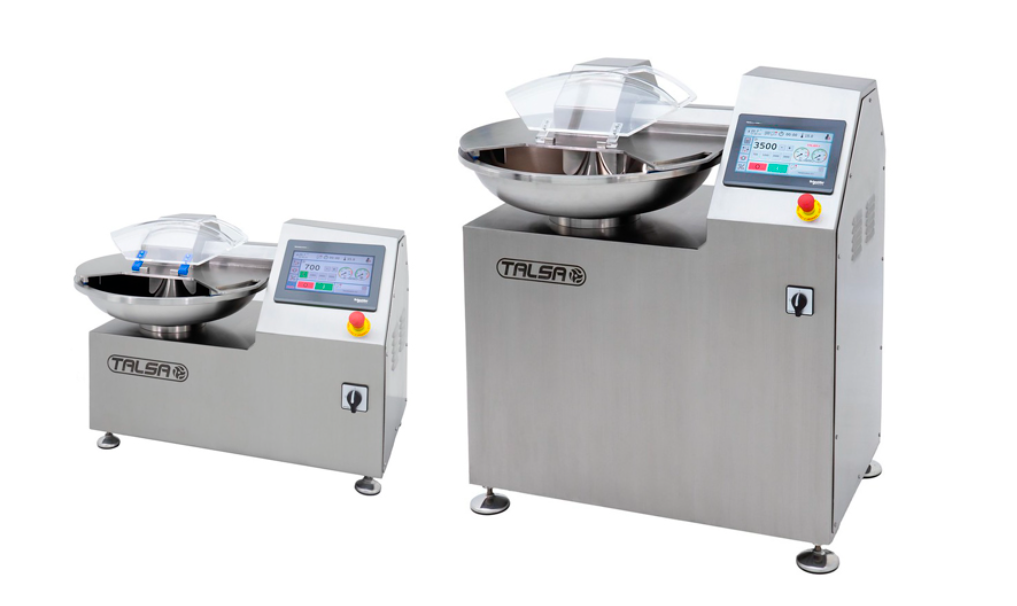 Two stainless steel machines are sitting next to each other on a white background.