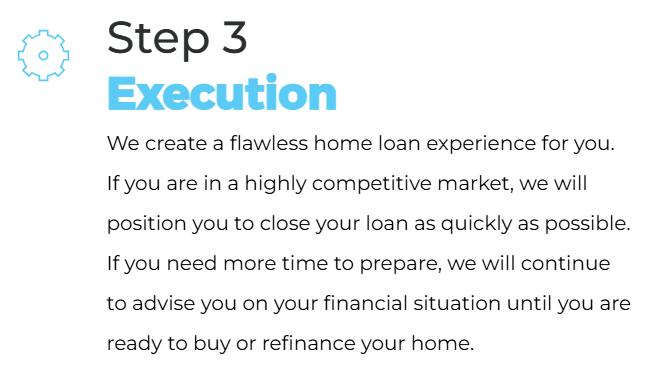 Step 3: Execution, text with blue header and gear icon. Text describes closing loans efficiently.