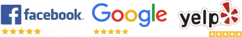 A logo for facebook , google , and yelp on a white background
