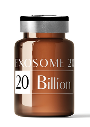 A brown bottle of exosome 20 billion on a white background