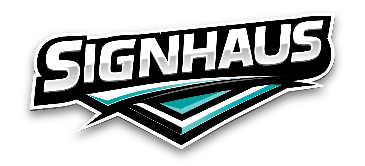 SIGNHAUS logo in black, white, and teal with stylized layered chevrons