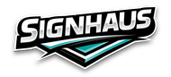 SIGNHAUS logo in black, white, and teal with stylized layered chevrons