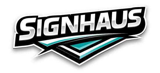 SIGNHAUS logo in black, white, and teal with stylized layered chevrons