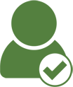 Green silhouette person with a checkmark, indicating verified or approved profile.