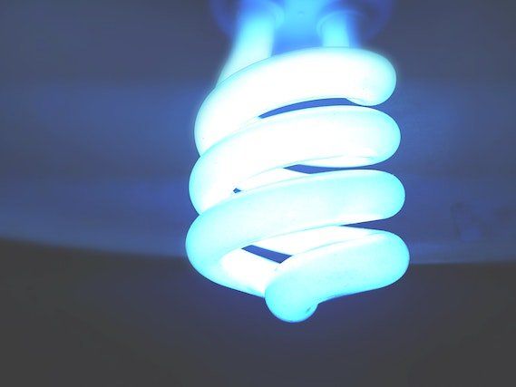 swirl light bulb with cool blue hue