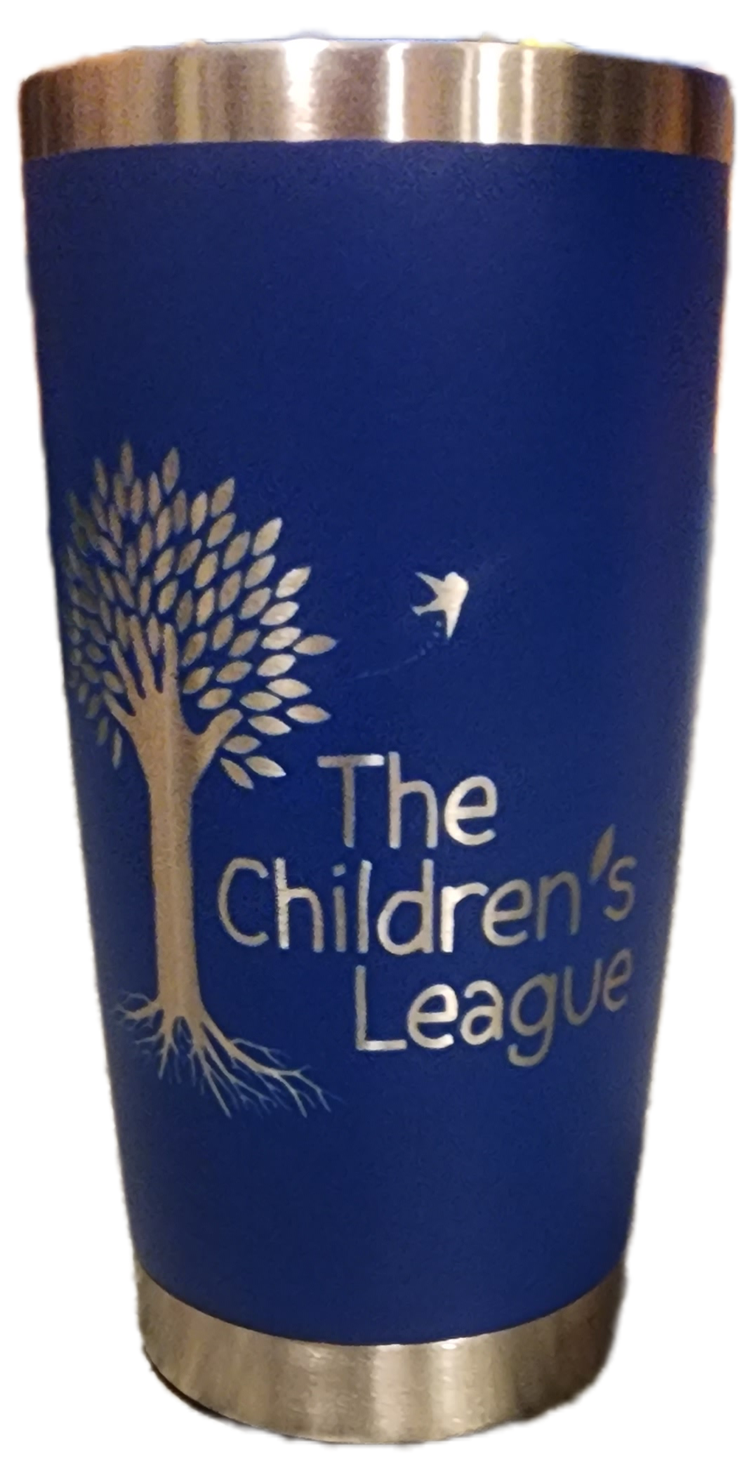 Blue tumbler with gold trim and 