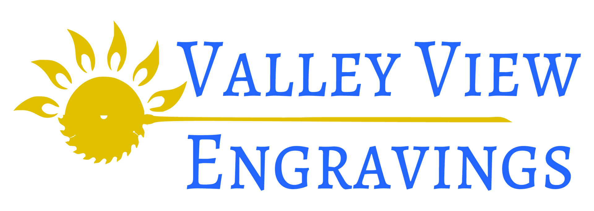Yellow sun logo with blue &ldquo;Valley View Engravings&rdquo; text and a horizontal line