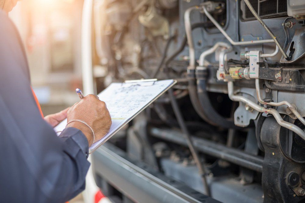 Preforming a pre-trip inspection on a truck — Illawarra Car Service Centre In Oak Flats NSW