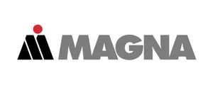 Magna logo with black stylized “M” and red dot on a white background