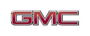 GMC logo in red chrome lettering on a white background