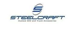 Steelcraft logo with blue stylized text and emblem on a white background