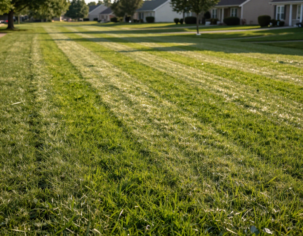 Freshly mowed lawn with manicured stripes in East Lansing, MI