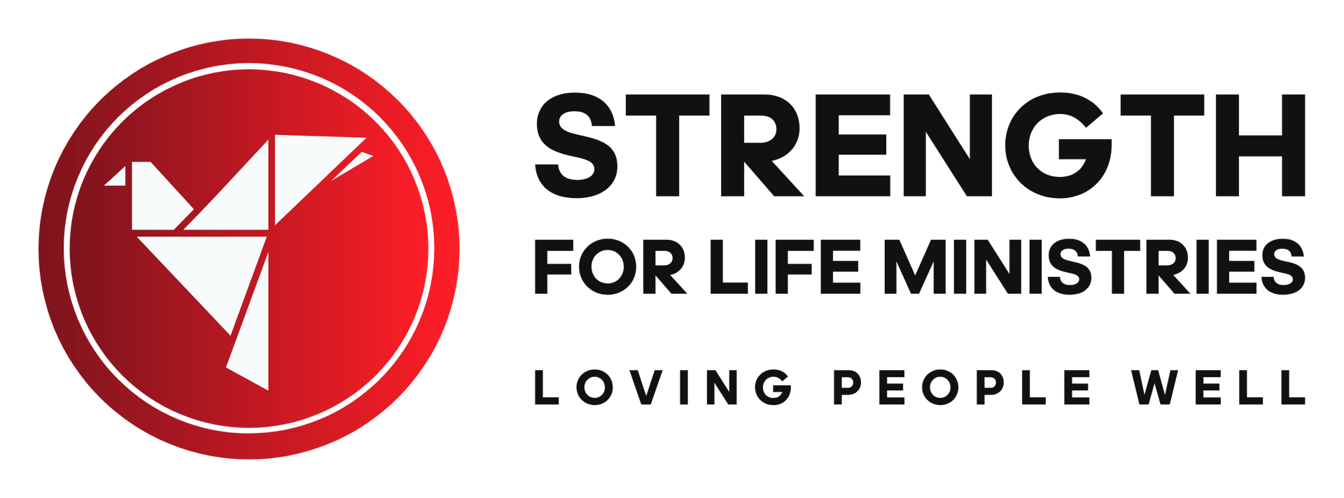 Logo with origami bird in red circle and
