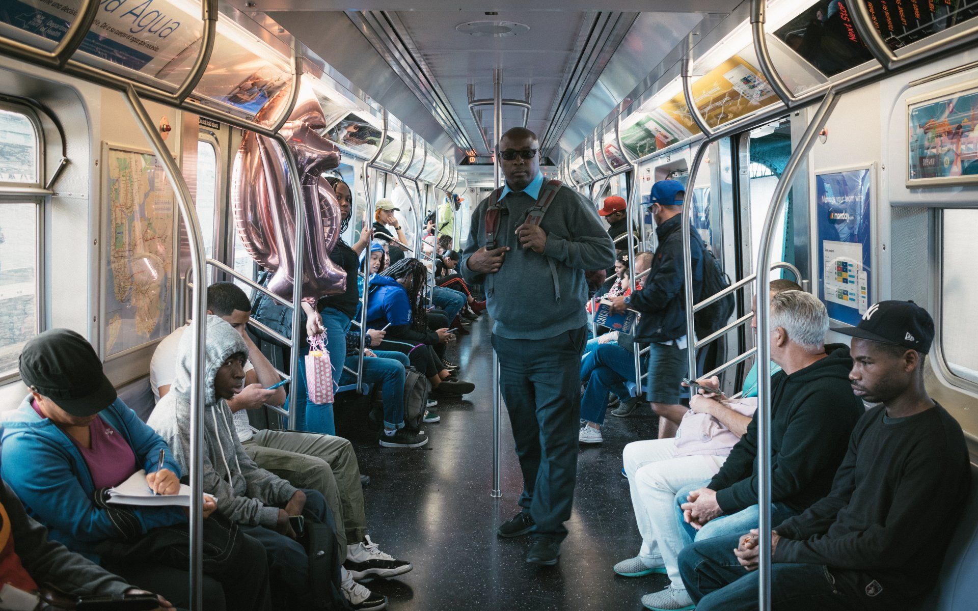 new york street view with people in the subway