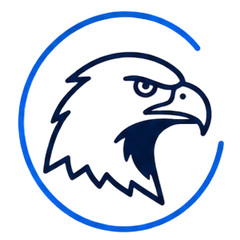 Blue eagle head logo inside a circular outline on a white background