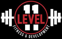 Logo for Level 11 Fitness & Development: a red circle with