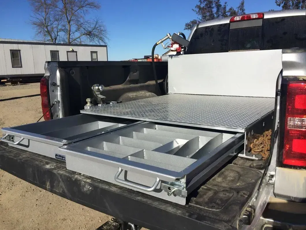 Custom Rimrock truck bed tool boxes installed on pickup