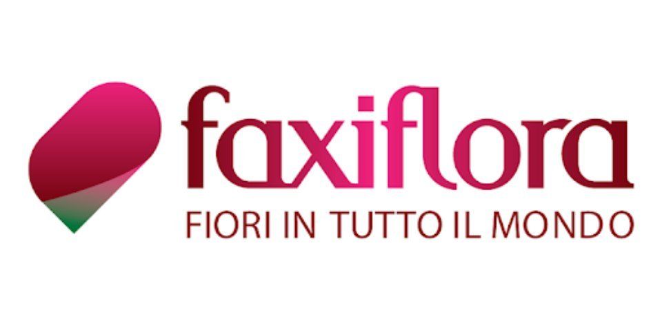 Faxiflora logo with a pink abstract shape and text: 
