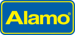 Alamo logo in yellow text on a blue background with a yellow border