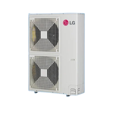 A white lg air conditioner with two fans on a white background.
