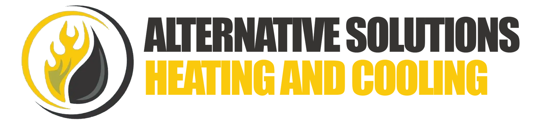 Alternative Solutions Heating and Cooling logo with yellow flame icon and black-and-yellow text