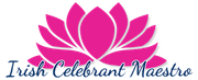 A logo for a Irish Celebrant Maestro with a pink lotus flower.