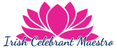 A logo for a Irish Celebrant Maestro with a pink lotus flower.
