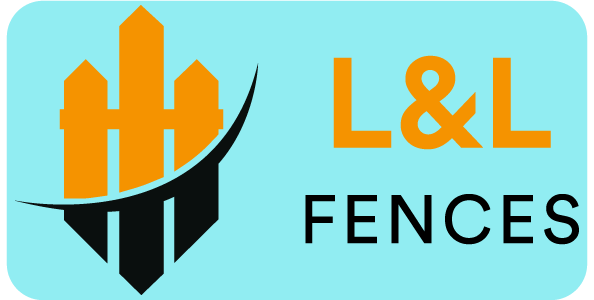 A logo featuring three orange fence pickets above three black pickets, with the text "L&L FENCES" on a light blue background.