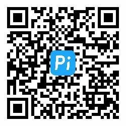 Pi Network 應用程式的二維碼,帶有藍色徽標和白色「Pi」。